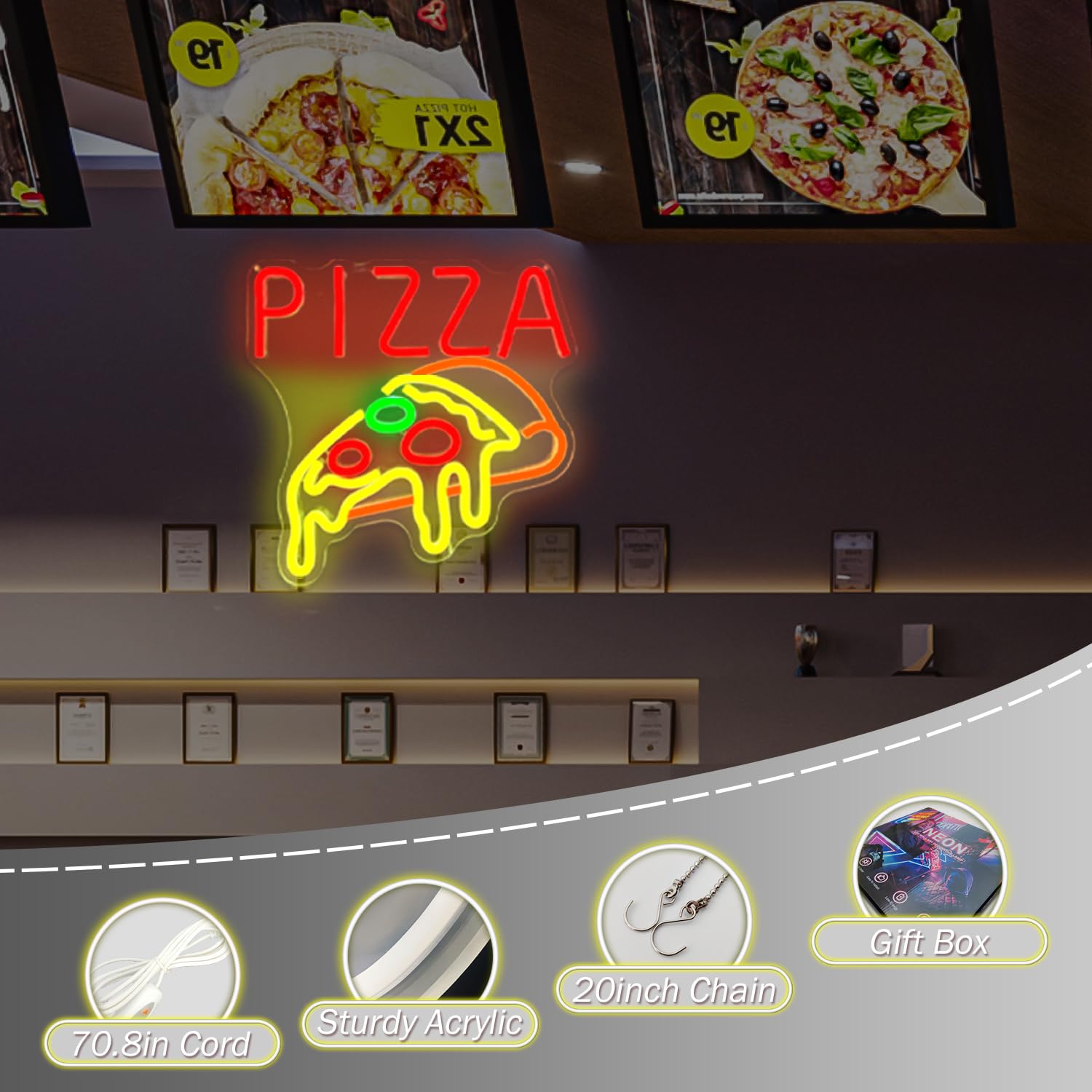 ネオンサインPIZZAピザアメリカンライトLED照明ミラーパネル